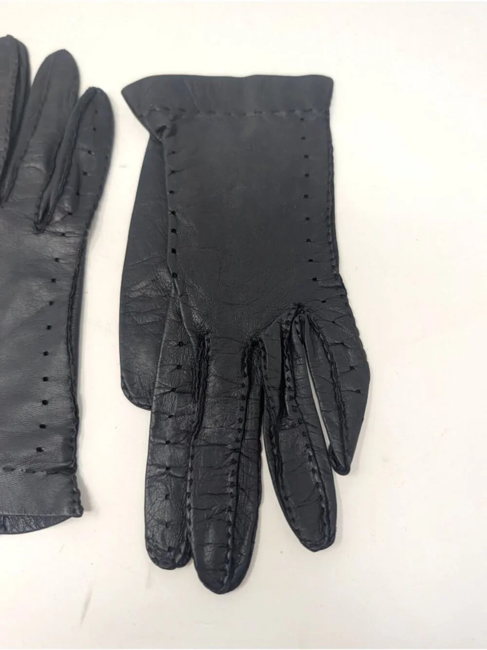 Vintage Black Leather Gloves X Small Perforated